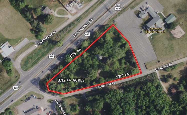 Image for Valuable 3.12 +/- Acre Corner Parcel w/4 BR Brick Home, Frontage on Rt. 460 & Sunburst Rd. Southeast of Lynchburg, VA--Campbell County