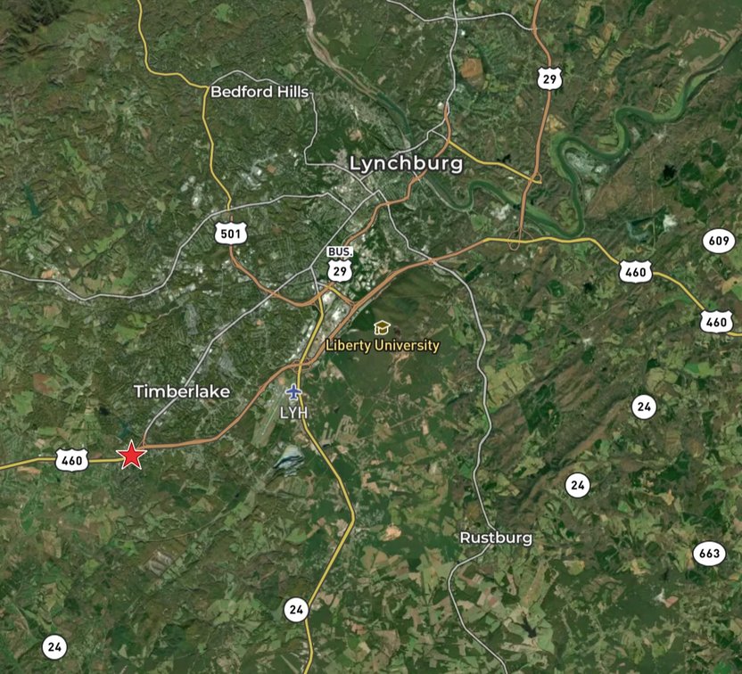 Image for Valuable 3.12 +/- Acre Corner Parcel w/4 BR Brick Home, Frontage on Rt. 460 & Sunburst Rd. Southeast of Lynchburg, VA--Campbell County
