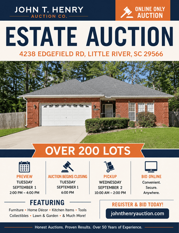 Image for 9/1/26 - The Bellacroft Estate Auction - 4238 Edgefield Rd, Little River, SC 29566