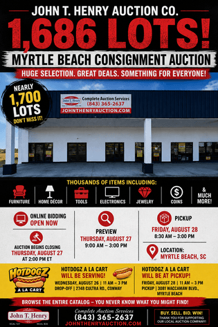 Image for 8/27/2026 - MYRTLE BEACH CONSIGNMENT AUCTION – 1,686 LOTS!