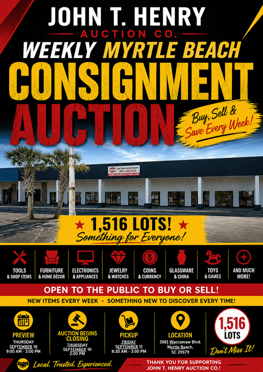 Image for 9/10/2026 - MB Consignment Auction - 3081 Waccamaw Blvd. Myrtle Beach, SC 29579