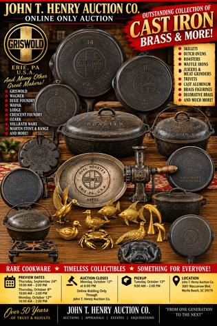 Image for 10/12/26 - Griswold & Collectible Cast Iron Auction – Brass Figurines & More