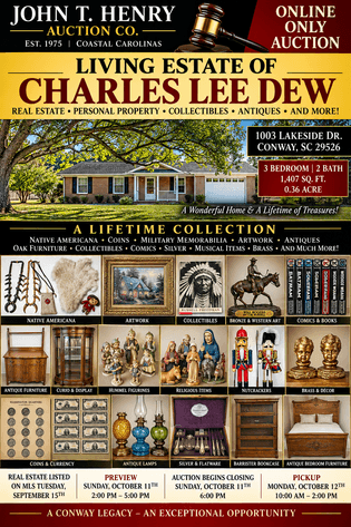 Image for 10/11/2026 - Downtown Conway Real Estate & Estate Contents Auction - 1003 Lakeside Dr. Conway, SC 29526