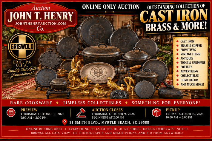 Image for 10/12/26 - Griswold & Collectible Cast Iron Auction – Brass Figurines & More