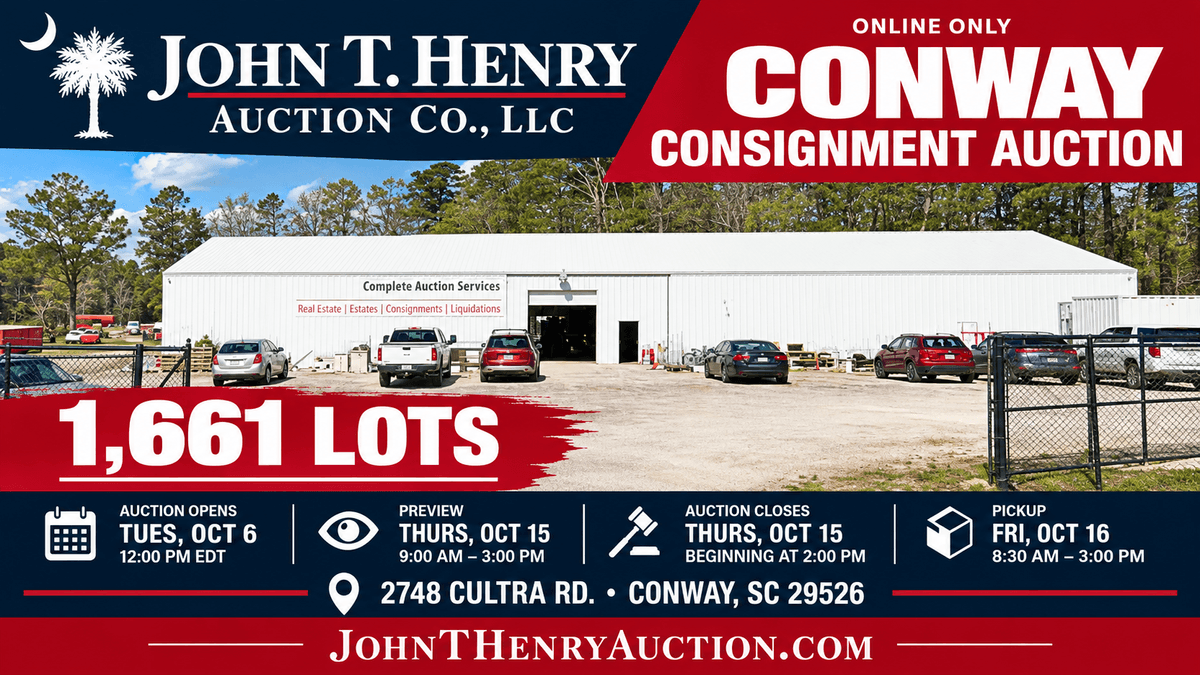 Image for 10/15/2026 - Conway Consignment Auction - 2748 Cultra Rd. Conway, SC 29526