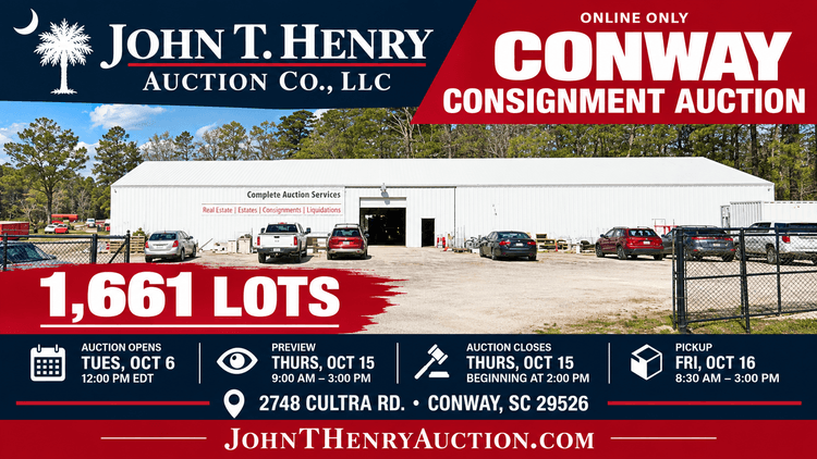 Image for 10/15/2026 - Conway Consignment Auction - 2748 Cultra Rd. Conway, SC 29526