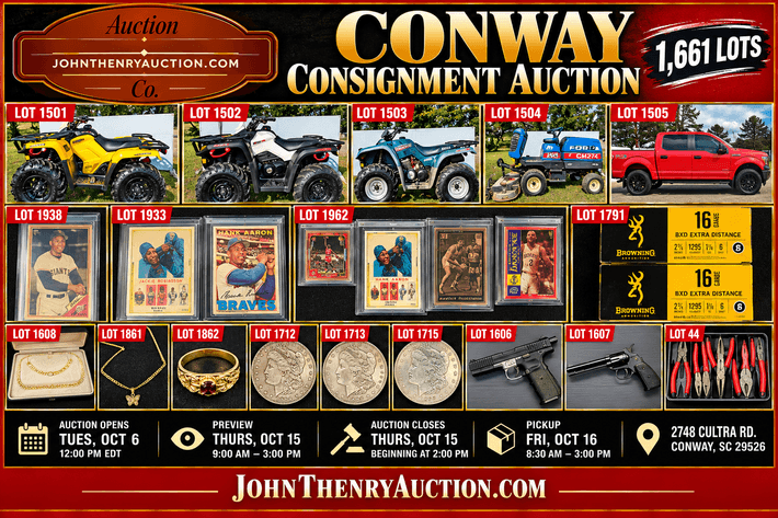 Image for 10/15/2026 - Conway Consignment Auction - 2748 Cultra Rd. Conway, SC 29526