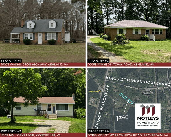 Image for ABSOLUTE Auction | Ashland, Montpelier & Beaverdam, VA | 4 Properties | 3 Single-Family Homes & 1 Vacant Lot | Divorce Settlement | Sold Individually | 23005, 23192, & 23015