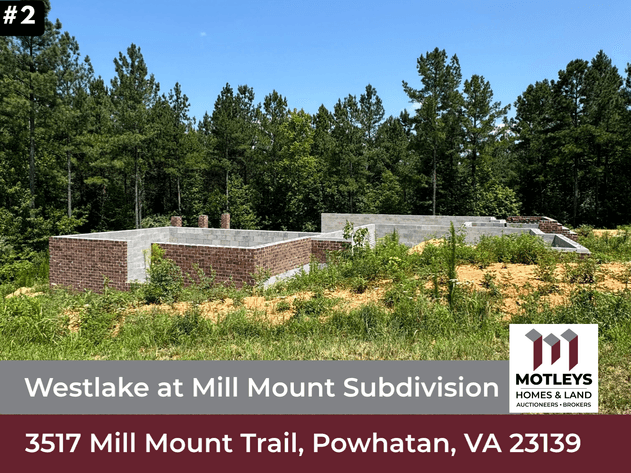 Image for Real Estate Auctions | Property 2 of 4 | Powhatan, VA | Unfinished New Construction Home | Poured Foundation with Brick Veneer | 7± Acre Lakefront Lot | 3517 Mill Mount Trail | 23139