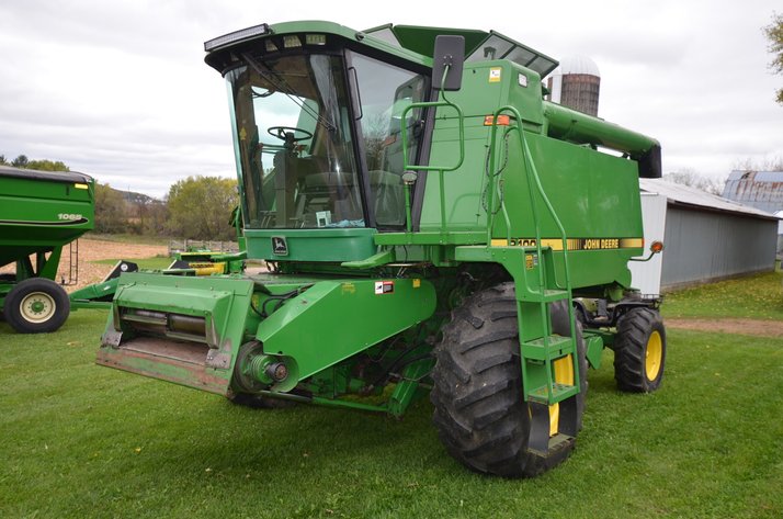 JD 9400 COMBINE, JD 4250 TRACTOR, AND JD FARM EQUIPMENT