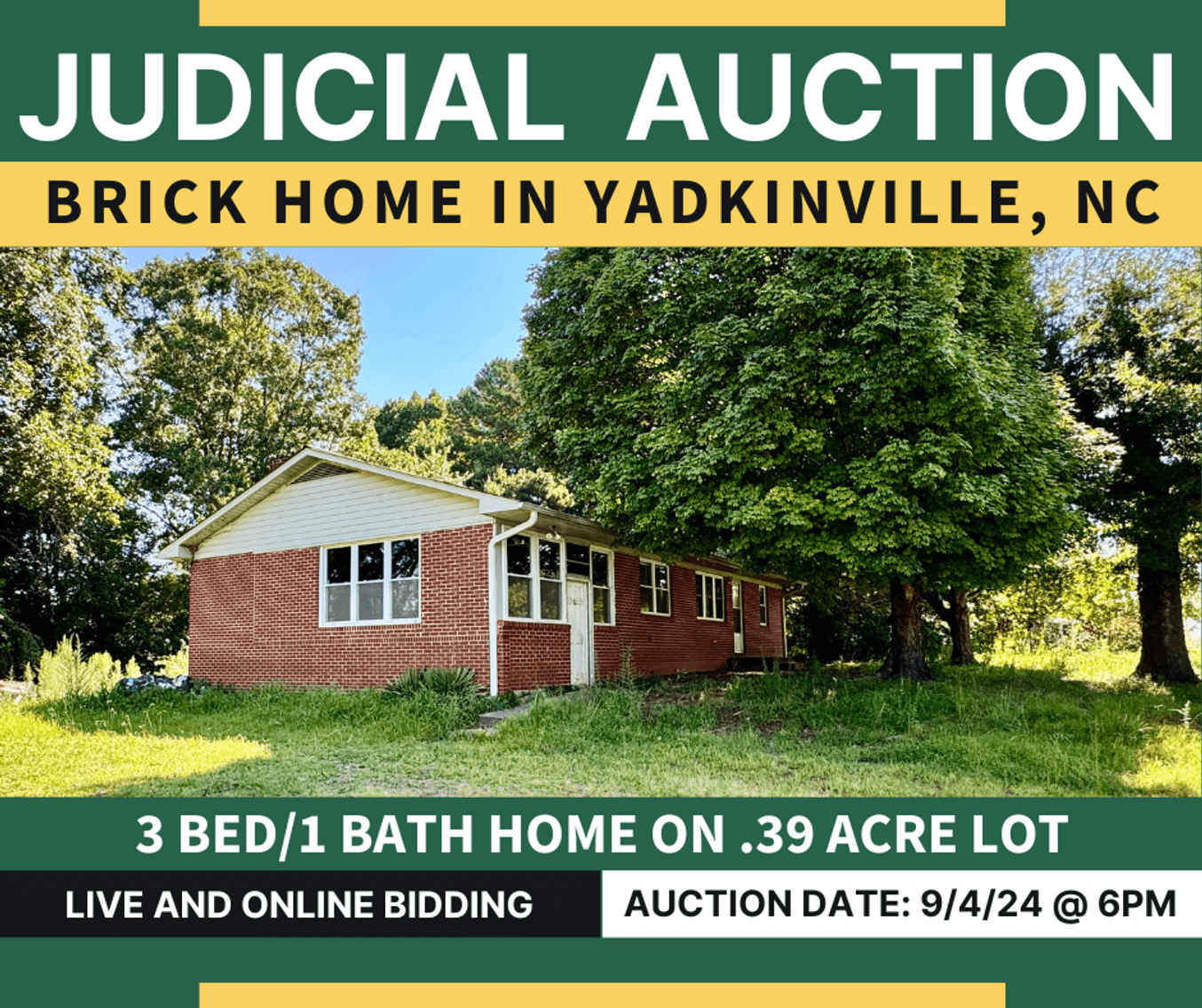 JUDICIAL AUCTION - Yadkinville, NC Brick Ranch