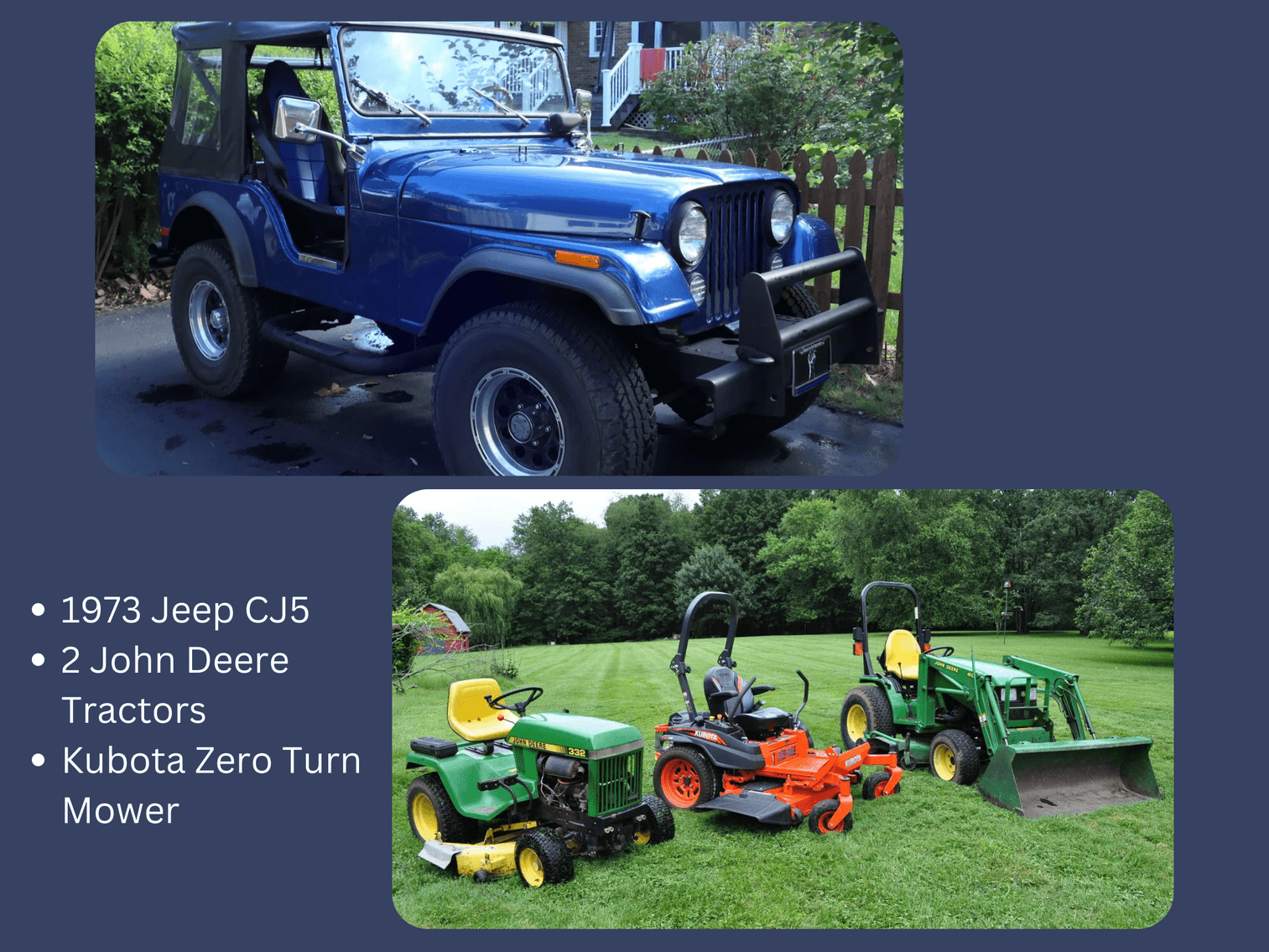 Image for John Deere & Kubota Lawn Equipment, 1973 Jeep CJ5 + More