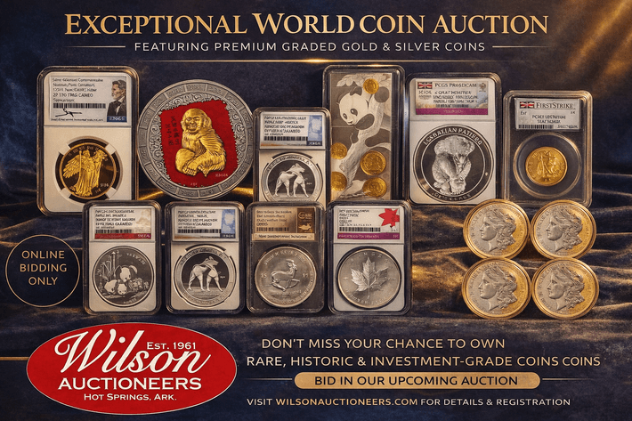 INTERNATIONAL SILVER, GOLD & COLLECTIBLE, ONLINE ONLY, NO RESERVE COIN AUCTION – HOT SPRINGS, AR