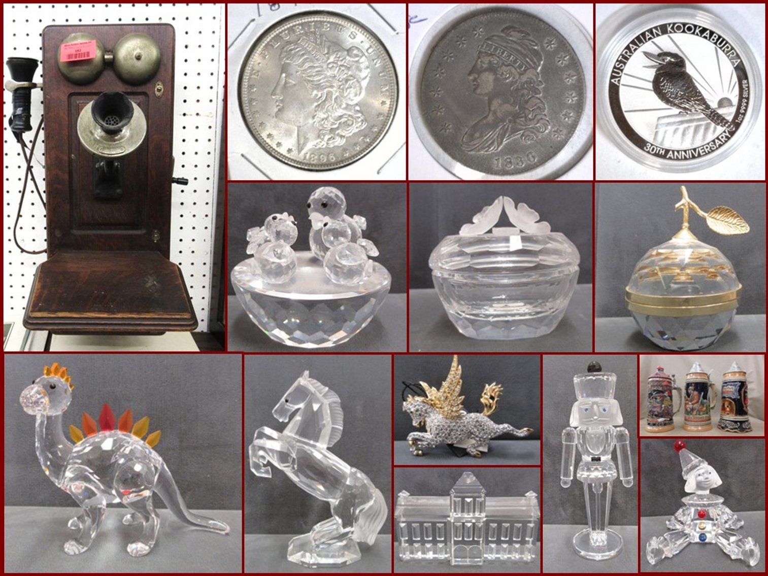 Image for Bjork Estate Swarovski Crystal, Coins, Christmas and German Steins (red tag)