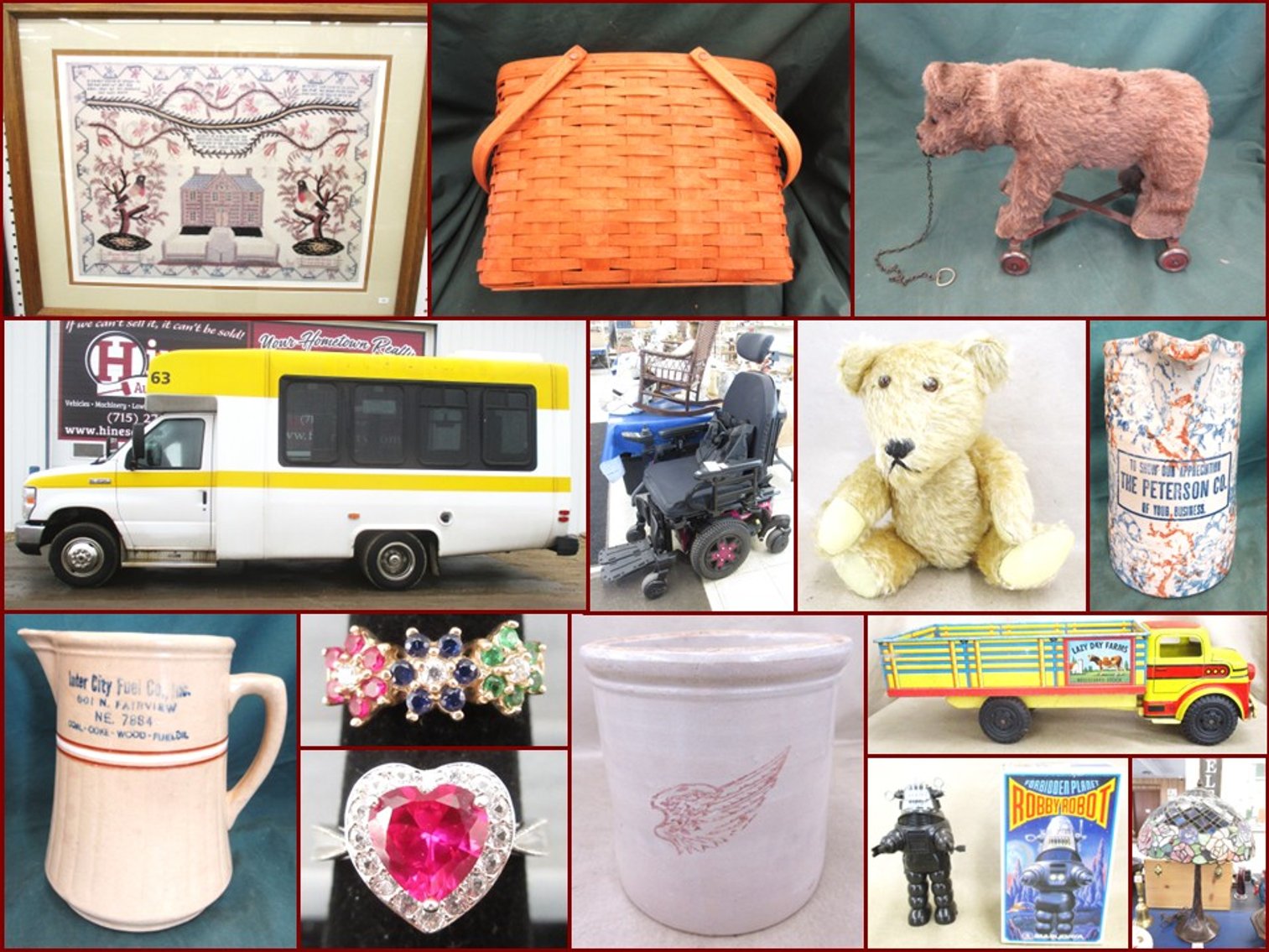Image for 2017 Ford E350 Shuttle Bus, Electric Wheel Chair, Pottery, Jewelry and Antiques (pink tag)