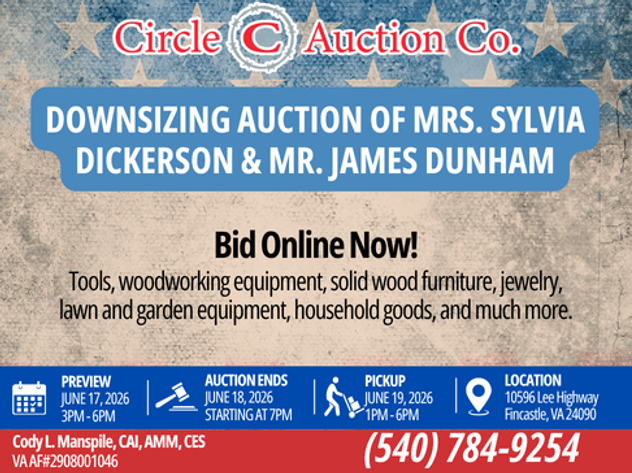 Image for DOWNSIZING AUCTION OF MRS. SYLVIA DICKERSON & MR. JAMES DUNHAM