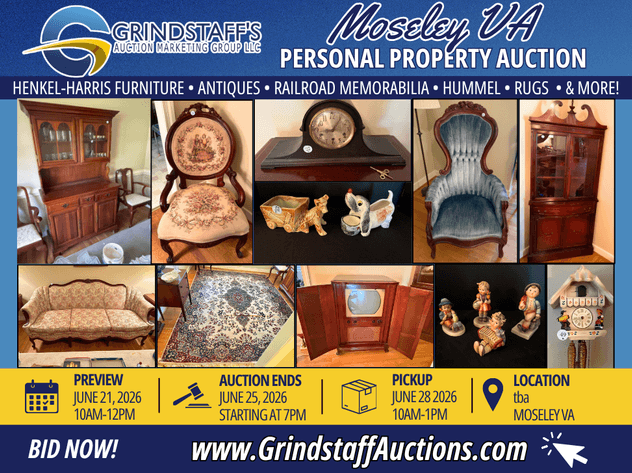 Image for Moseley, VA Estate Auction | Antiques, Henkel-Harris, Railroad Collectibles & Fine Furnishings