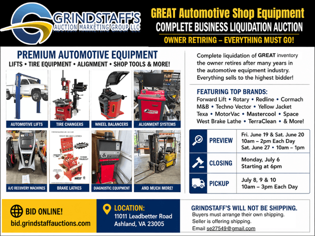 Image for GREAT Automotive Shop Equipment Complete Business Liquidation Auction | Owner Retiring | Automotive Equipment, Lifts, Tire Changers & Shop Equipment