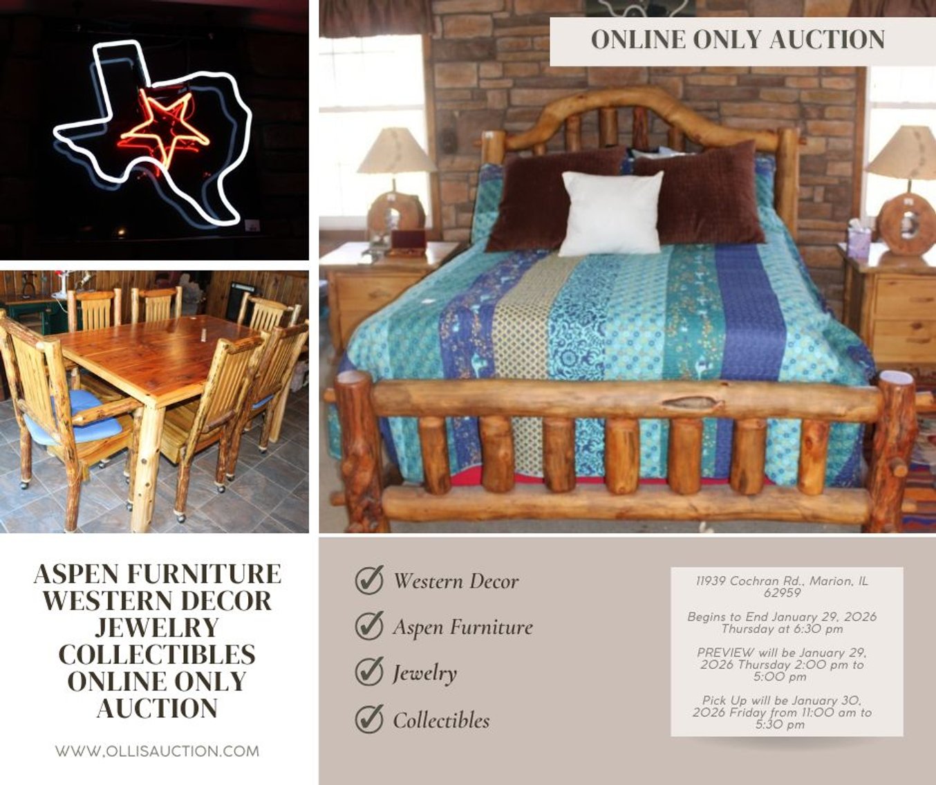 Image for Aspen Furniture Western Decor Jewelry Collectibles Online Only Auction