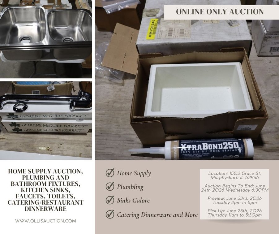 Image for Home Supply Auction, Plumbing And Bathroom Fixtures, Kitchen Sinks, Faucets, Toilets, Catering/Restaurant Dinnerware