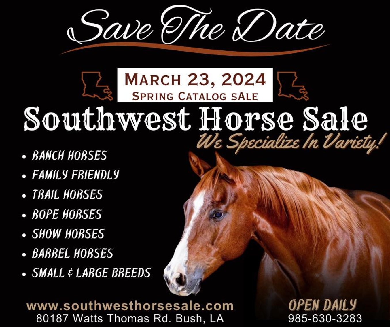 Image for Southwest Horse Sale Spring Catalog Sale - SATURDAY March 23rd - Bush, LA