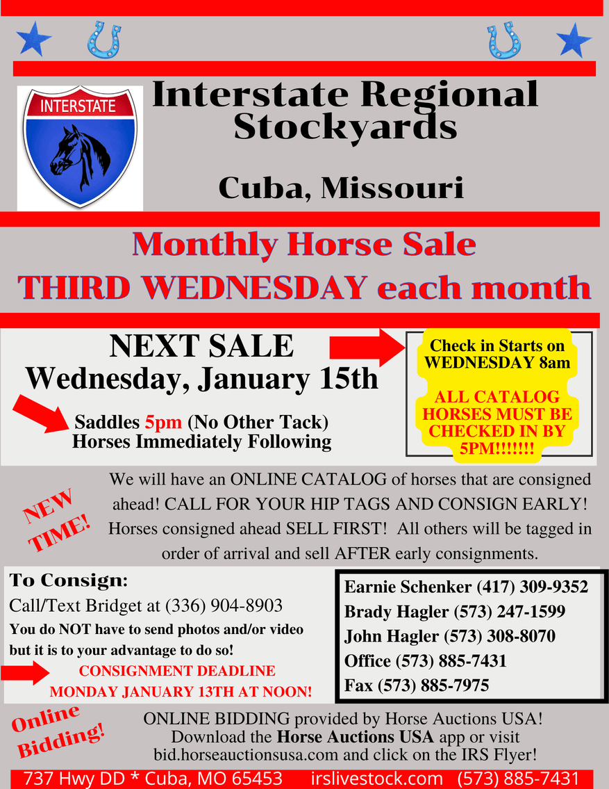 Image for Interstate Regional Stockyards Horse Sale - Cuba, Missouri WEDNESDAY January 15th