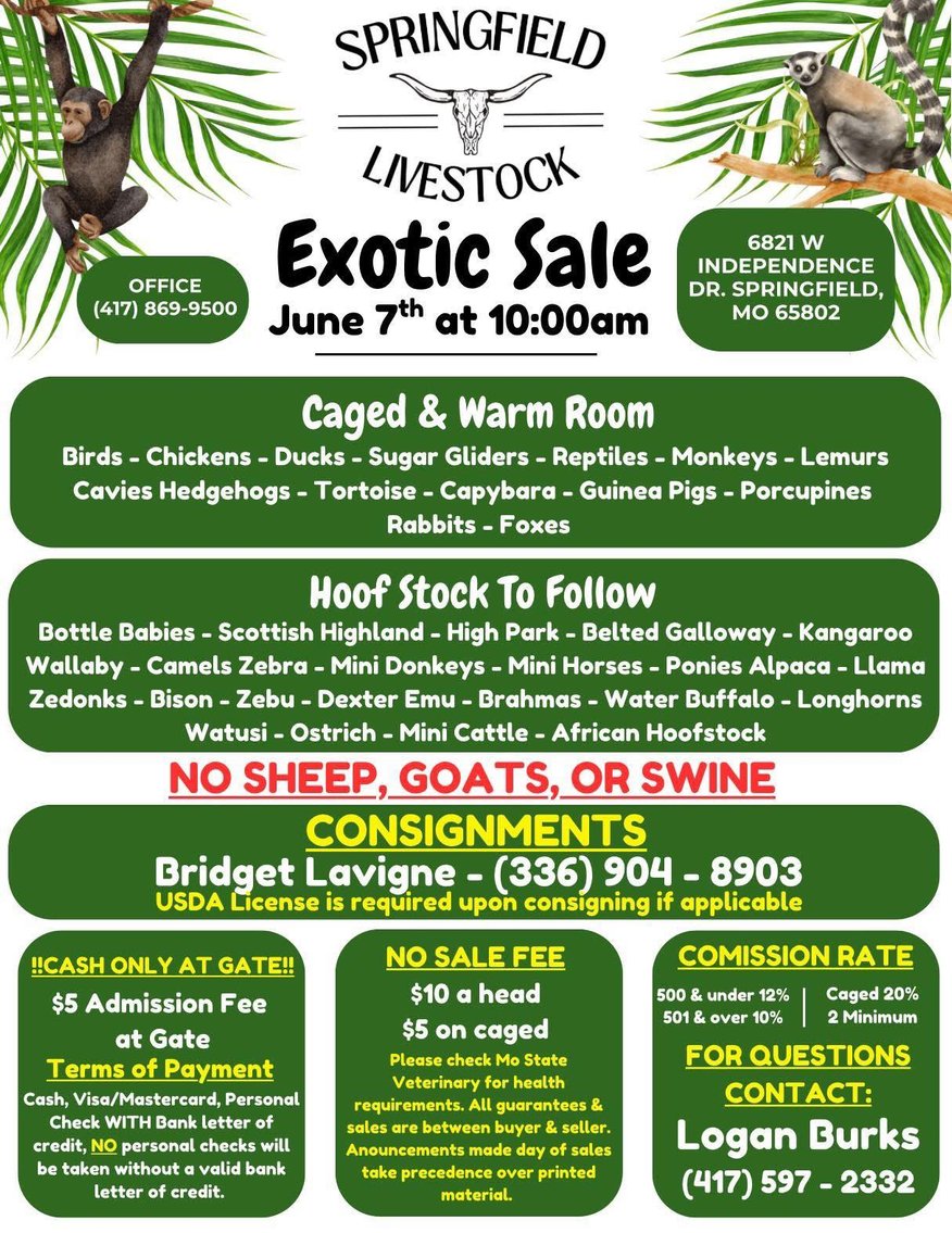 Image for Springfield Livestock Small Animal & Alternative Sale - SATURDAY, JUNE 7TH - Springfield, MO