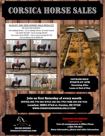 Image for Corsica Horse Sales Catalog Sale   SATURDAY, SEPTEMBER 6TH - Corsica, South Dakota