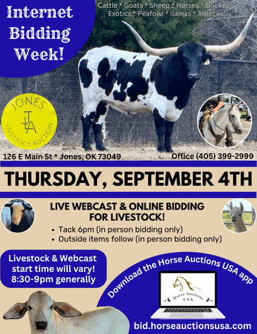 Image for Jones Livestock Auction THURSDAY SEPTEMBER 4TH -  Jones, Oklahoma