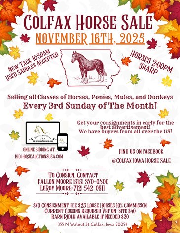 Image for Colfax Horse Sale - SUNDAY, NOVEMBER 16TH - Colfax, Iowa