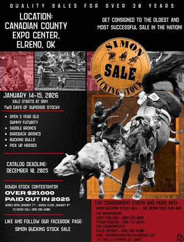 Image for 2026 Simon Bucking Stock Sale - El Reno, Oklahoma - DAY ONE - WEDNESDAY, JANUARY 14TH