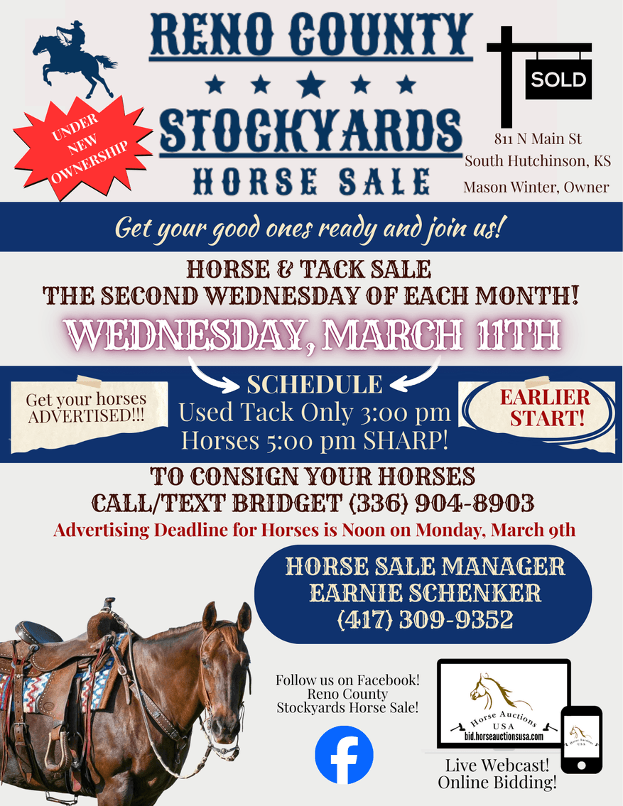 Image for Reno County Stockyards Horse Sale WEDNESDAY, MARCH 11TH - South Hutchinson, KS