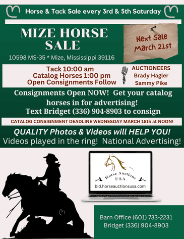 Image for Mize Horse Sale - SATURDAY, MARCH 21ST - Mize, Mississippi