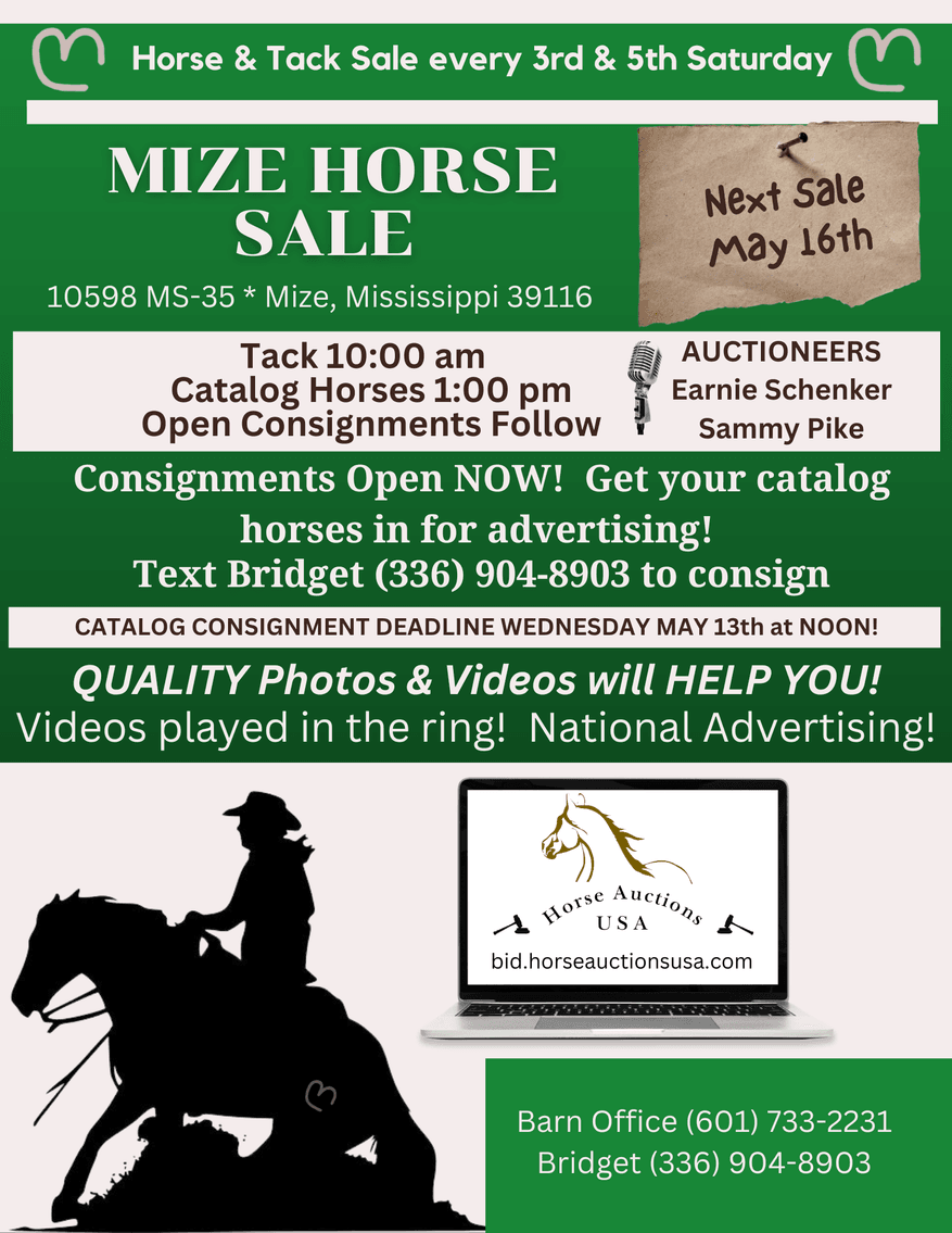Image for Mize Horse Sale - SATURDAY, MAY 16TH - Mize, Mississippi