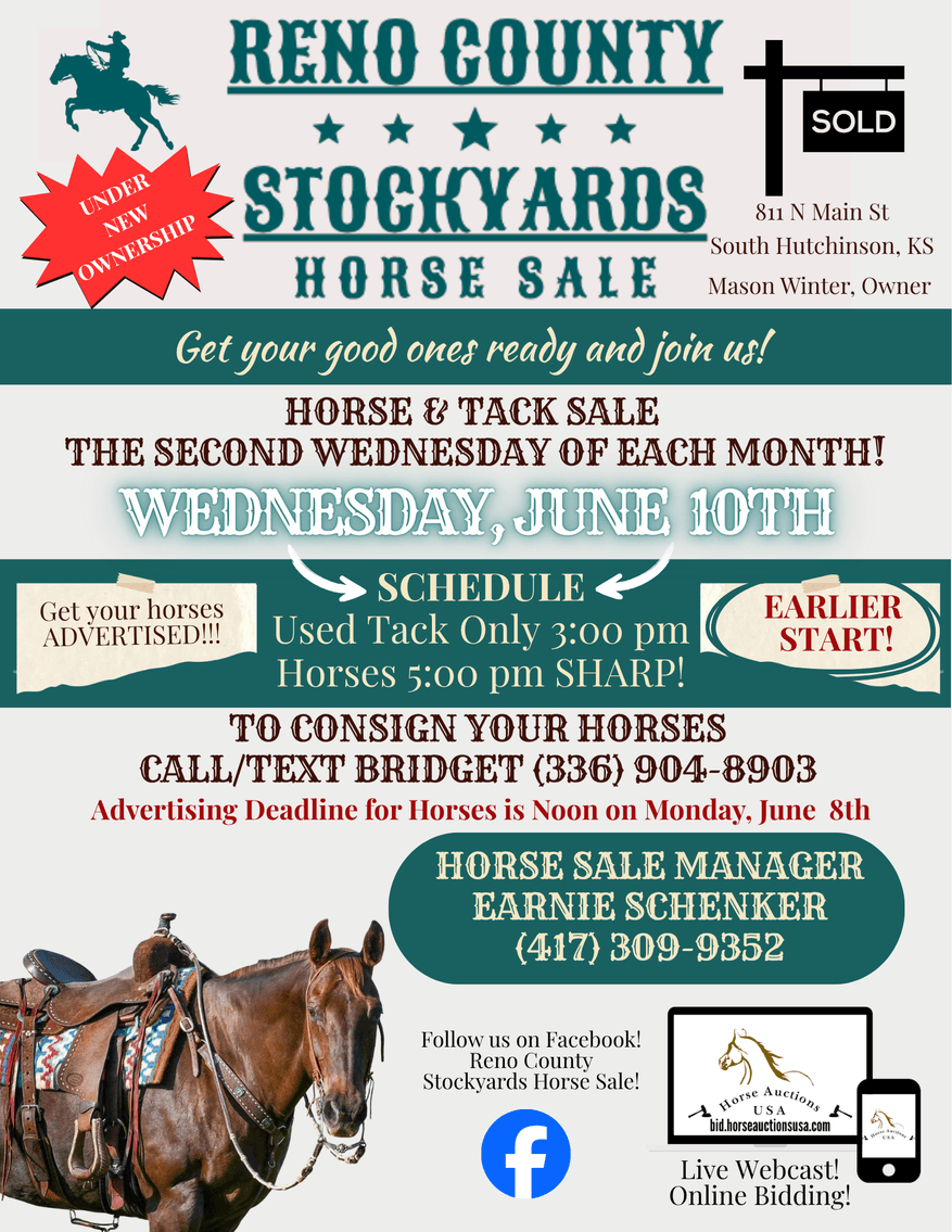 Image for Reno County Stockyards Horse Sale WEDNESDAY, JUNE 10TH - South Hutchinson, KS