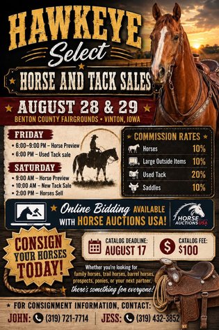 Image for Hawkeye Select Horse Sale SATURDAY, AUGUST 29TH - Vinton, Iowa