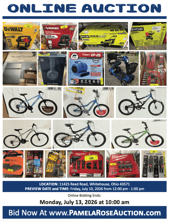 Image for (Whitehouse OH) Mega Summer Auction! Tools, Bicycles, Grills, Refrigerators, Fixtures, Swim Items, Back To School Items (Reed)