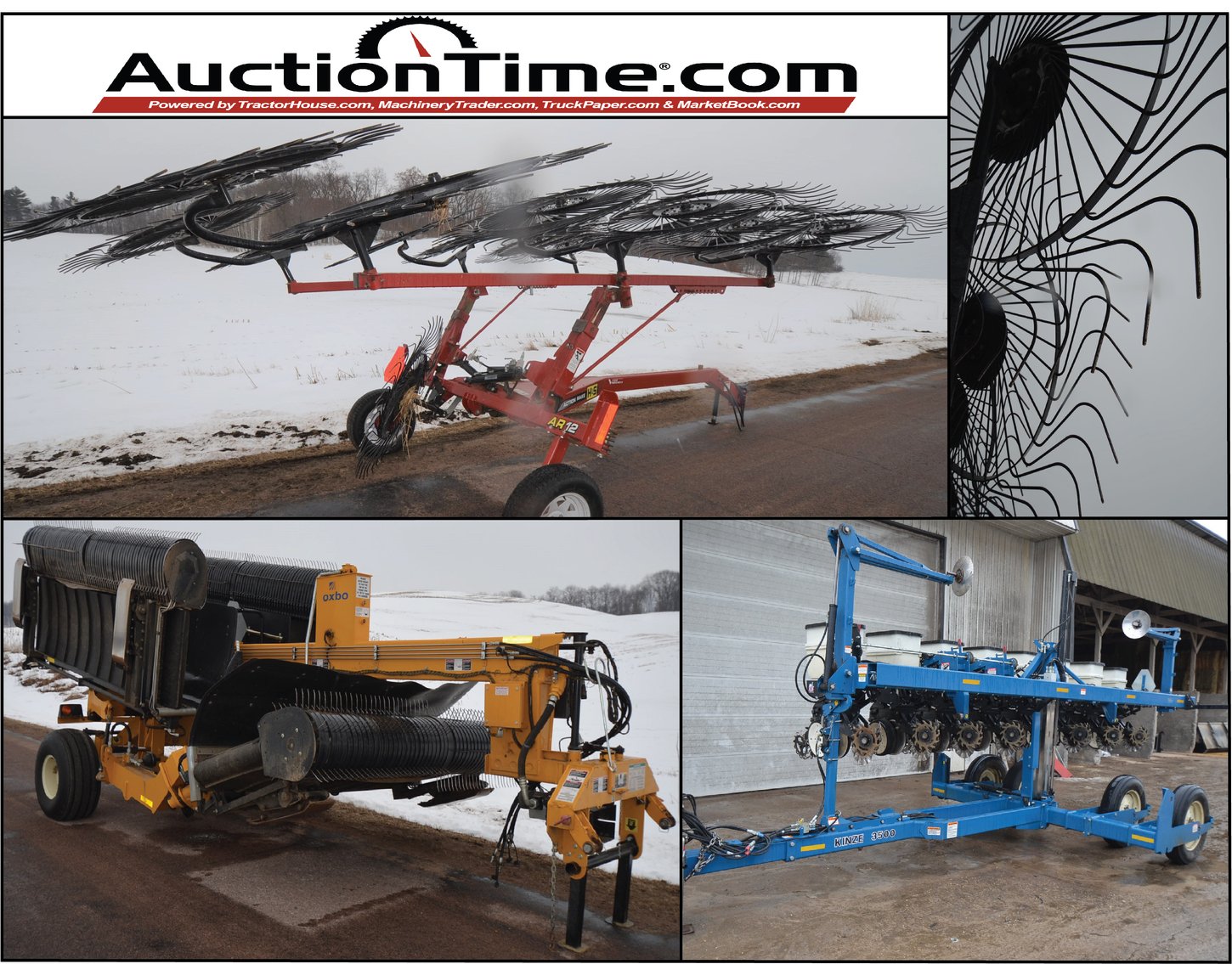Image for 2008 Kinze 3500 Corn Planter, 2018 Oxbo 334 Merger, 2014 H&S AR 1261 12 Wheel Folding Rake