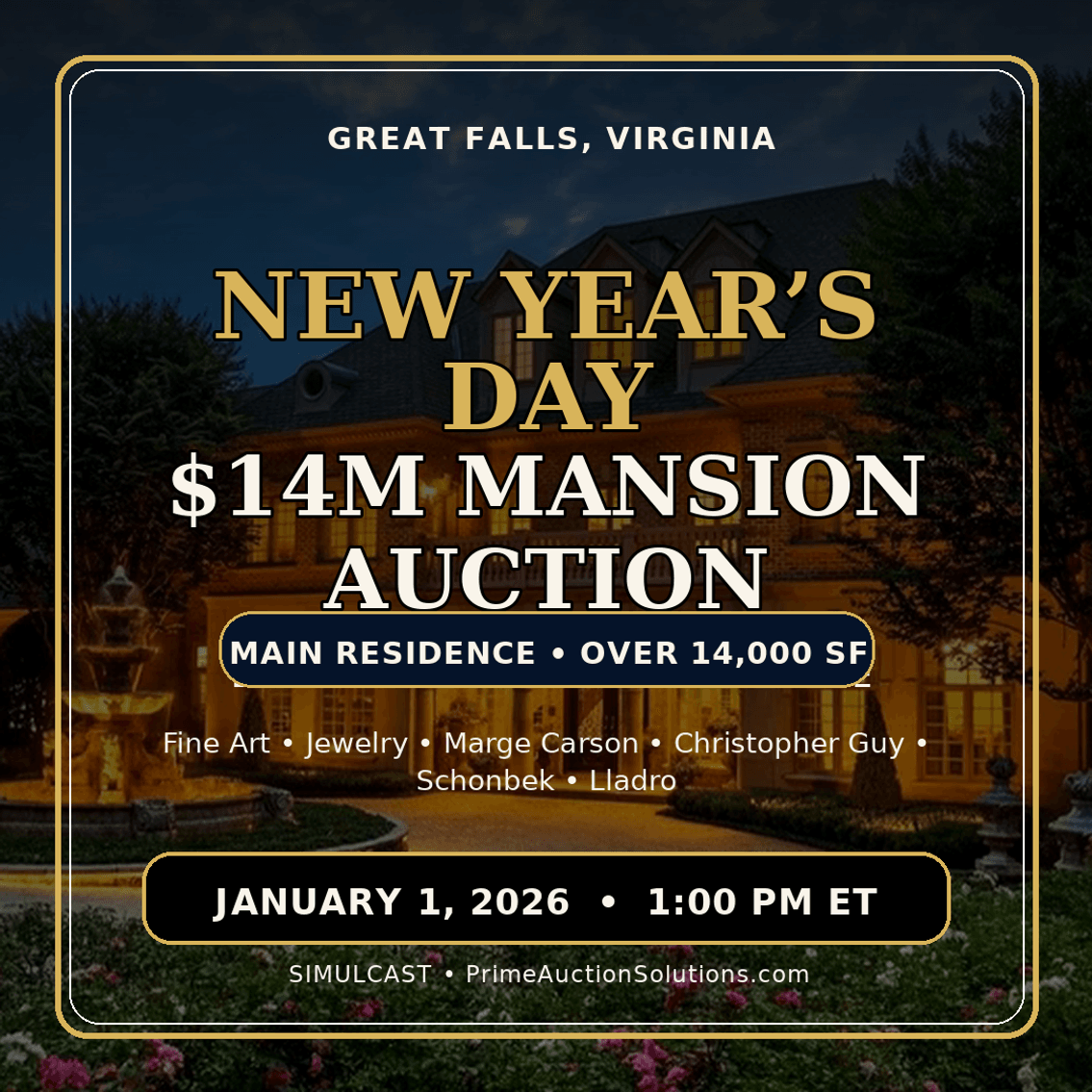 Image for $14 Mill Mansion, New Year's Day Auction, Great Falls Luxury Downsizing