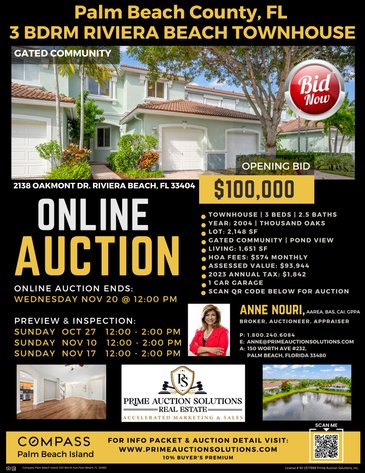 Image for Thousand Oaks Townhouse Riviera Beach, Online Auction, Palm Beach County