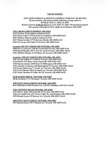 Image for Live Onsite Storage Unit Auction Hebron/Newark Ohio May 17th 2pm