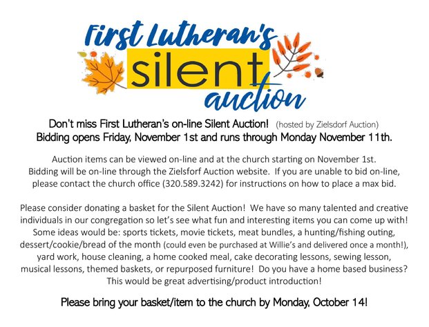 Image for First Lutheran Fall Online-Only Silent Auction