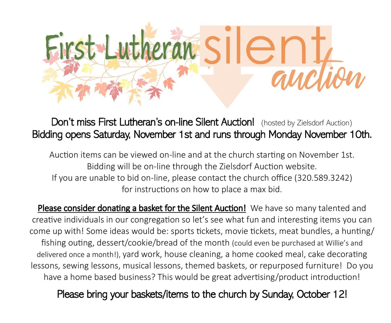 Image for First Lutheran Fall Online-Only Silent Auction 2025