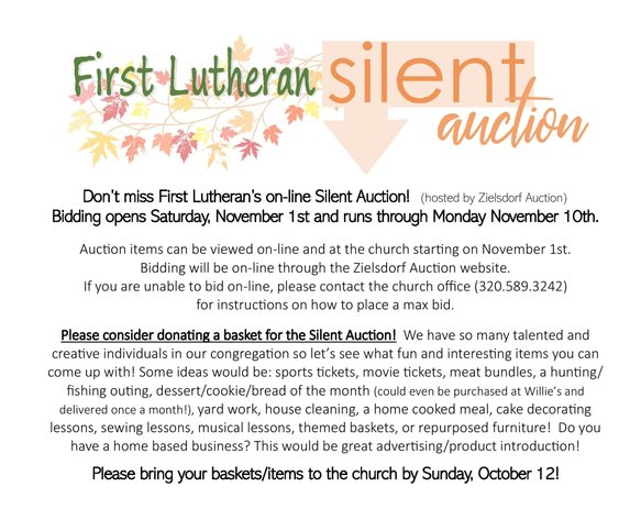 Image for First Lutheran Fall Online-Only Silent Auction 2025
