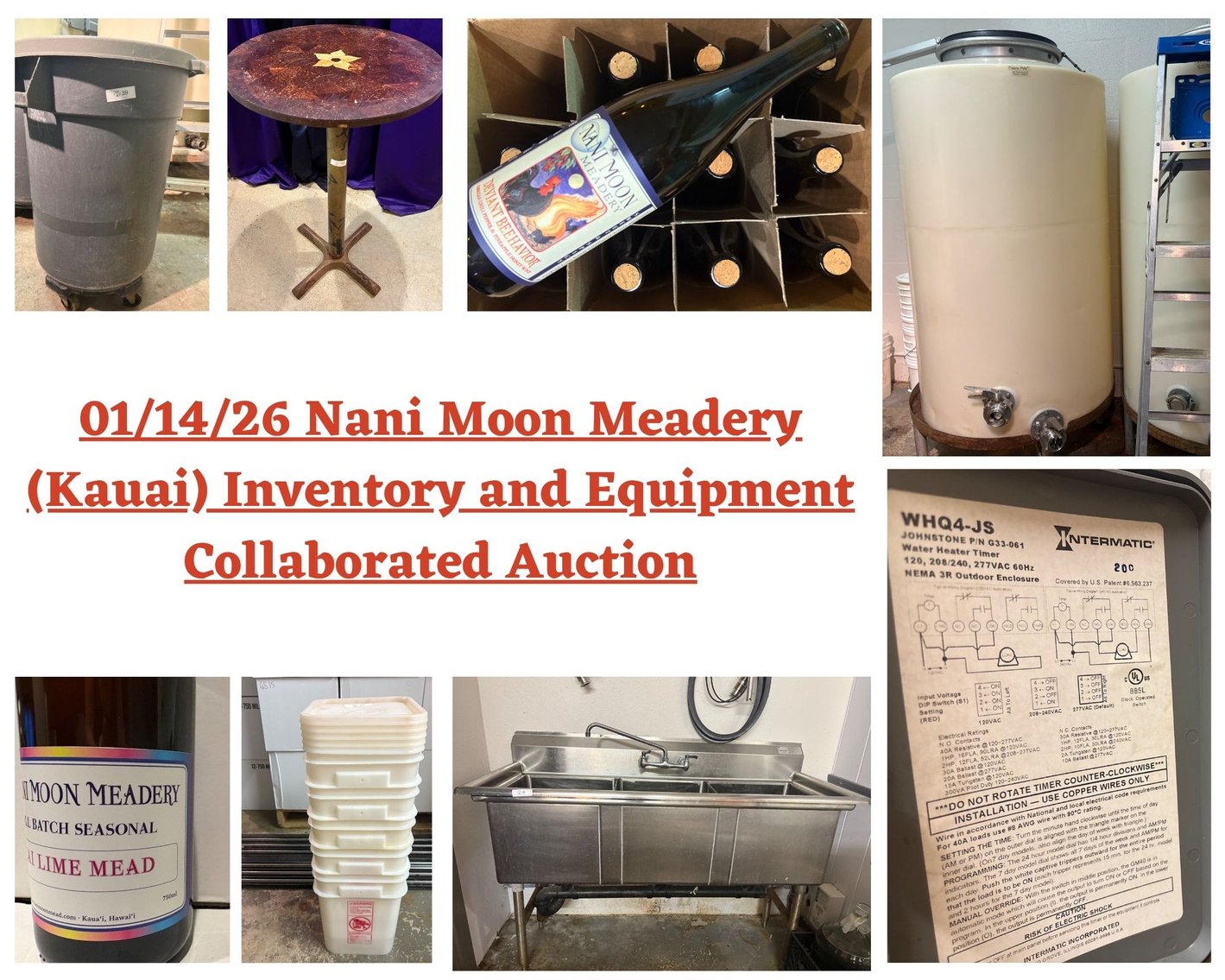 Image for 01/14/26 Nani Moon Meadery (Kauai)  Inventory and Equipment Collaborated Auction