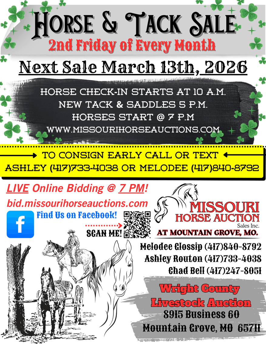 Image for Missouri Horse Auction AT MOUNTAIN GROVE- FRIDAY, MARCH 13TH, 2026