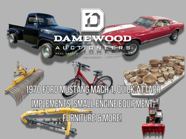 Image for 1970 Ford Mustang Mach 1, Quick Attach Implements, Small Engine Equip. Oak Furniture, Longaberger Baskets, Antiques & More! - Bid Online & In-Person
