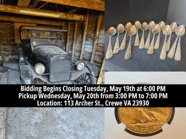 Image for Crewe VA Estate Auction | 1924 Chevrolet, Gold, Sterling, Antiques & Victorian Estate Treasures