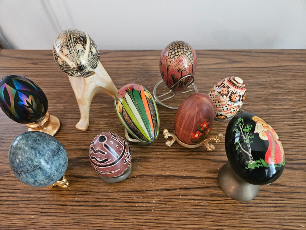 Collection Of Decorative Eggs And Stands