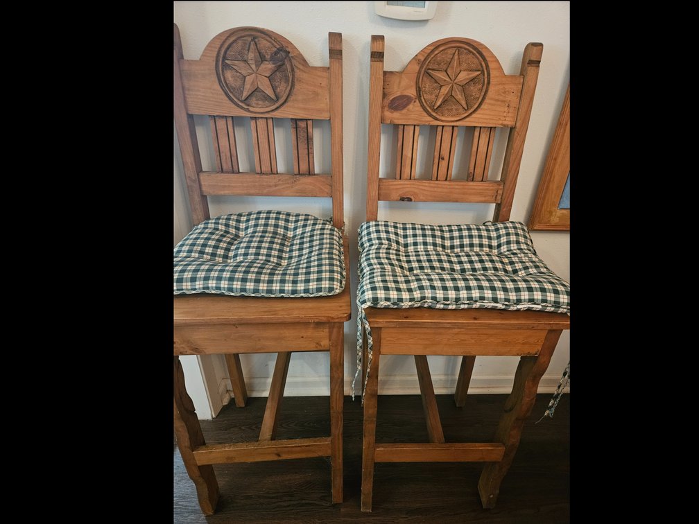 Pair Of Rustic Wooden Star Barstools